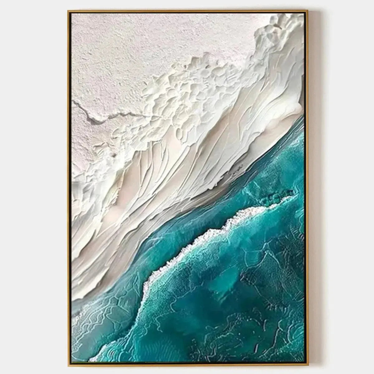 Azure Dream hand-painted white, teal and azure blue textured coastal landscape painting rolled canvas option