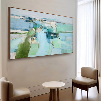 Azure Dream hand-painted azure blue and ivory textured coastal landscape painting rolled canvas option