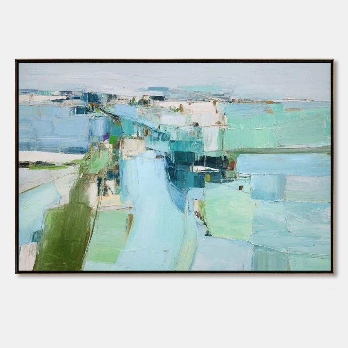 Azure Dream hand-painted azure blue and ivory textured coastal landscape painting rolled canvas option