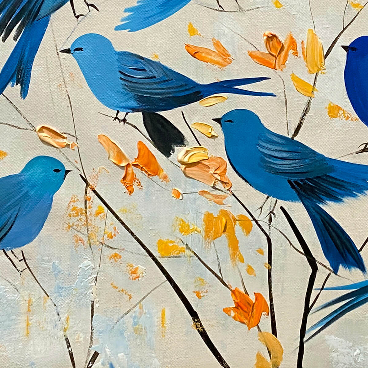 Azure Flight – Minimalist Bird Oil Painting, view 3