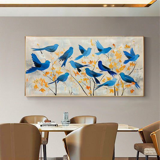 Azure Flight – Minimalist Bird Oil Painting, view 2