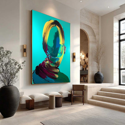 Teal and Green Abstract Figurative Textured Oil Painting – Azure Gaze