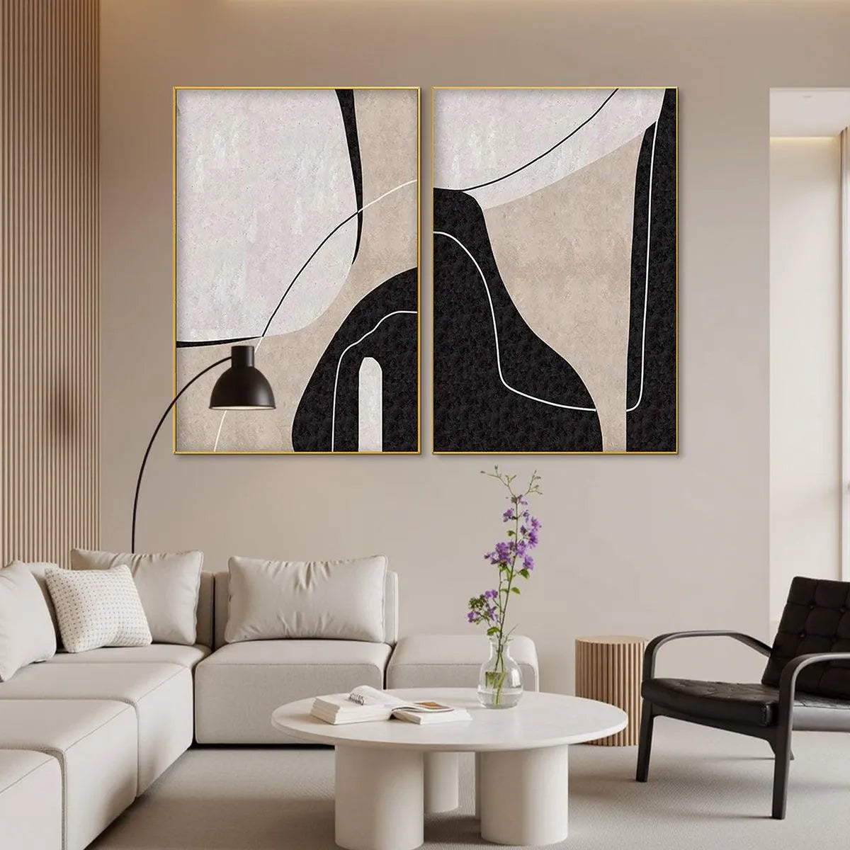Abstract Minimalist Diptych – Wabi-Sabi Geometric Oil Painting, view 5