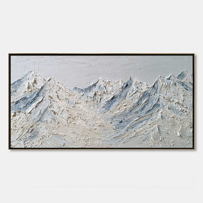 Alpine Serenity White hand-painted white and soft beige textured mountain landscape painting rolled canvas option