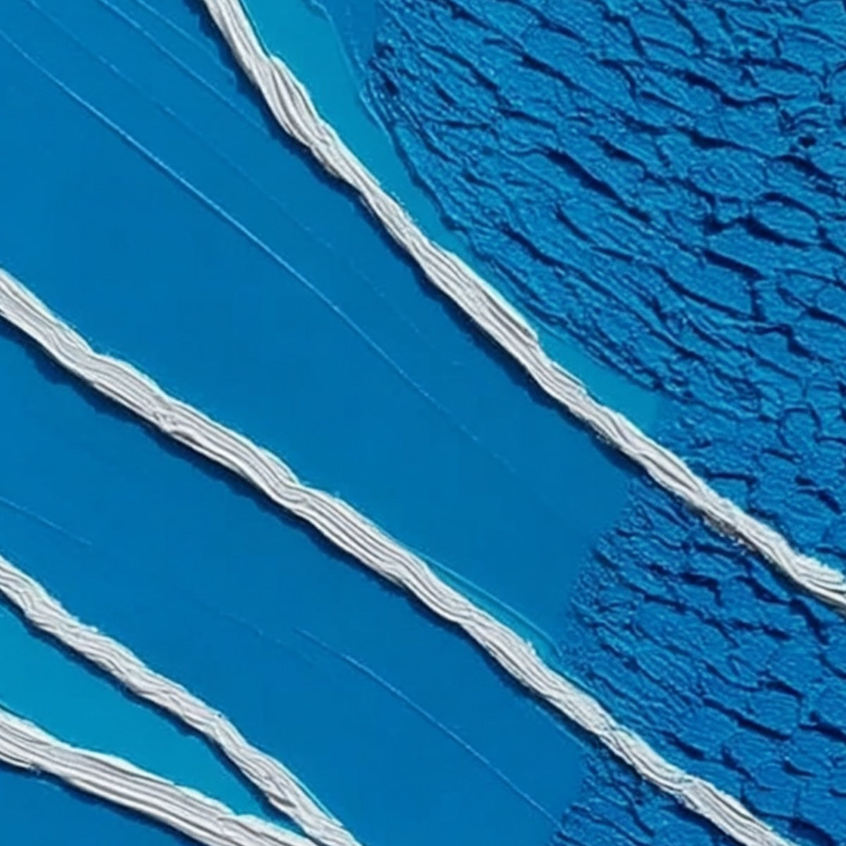 Azure Current hand-painted white, azure blue and ocean blue textured coastal abstract painting shown with gold frame