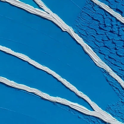 Azure Current hand-painted white, azure blue and ocean blue textured coastal abstract painting shown with white frame