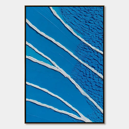 Azure Current hand-painted white, azure blue and ocean blue textured coastal abstract painting rolled canvas option