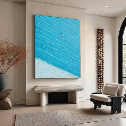 Azure Drift hand-painted white, sand, turquoise and azure blue textured beach scene painting rolled canvas option