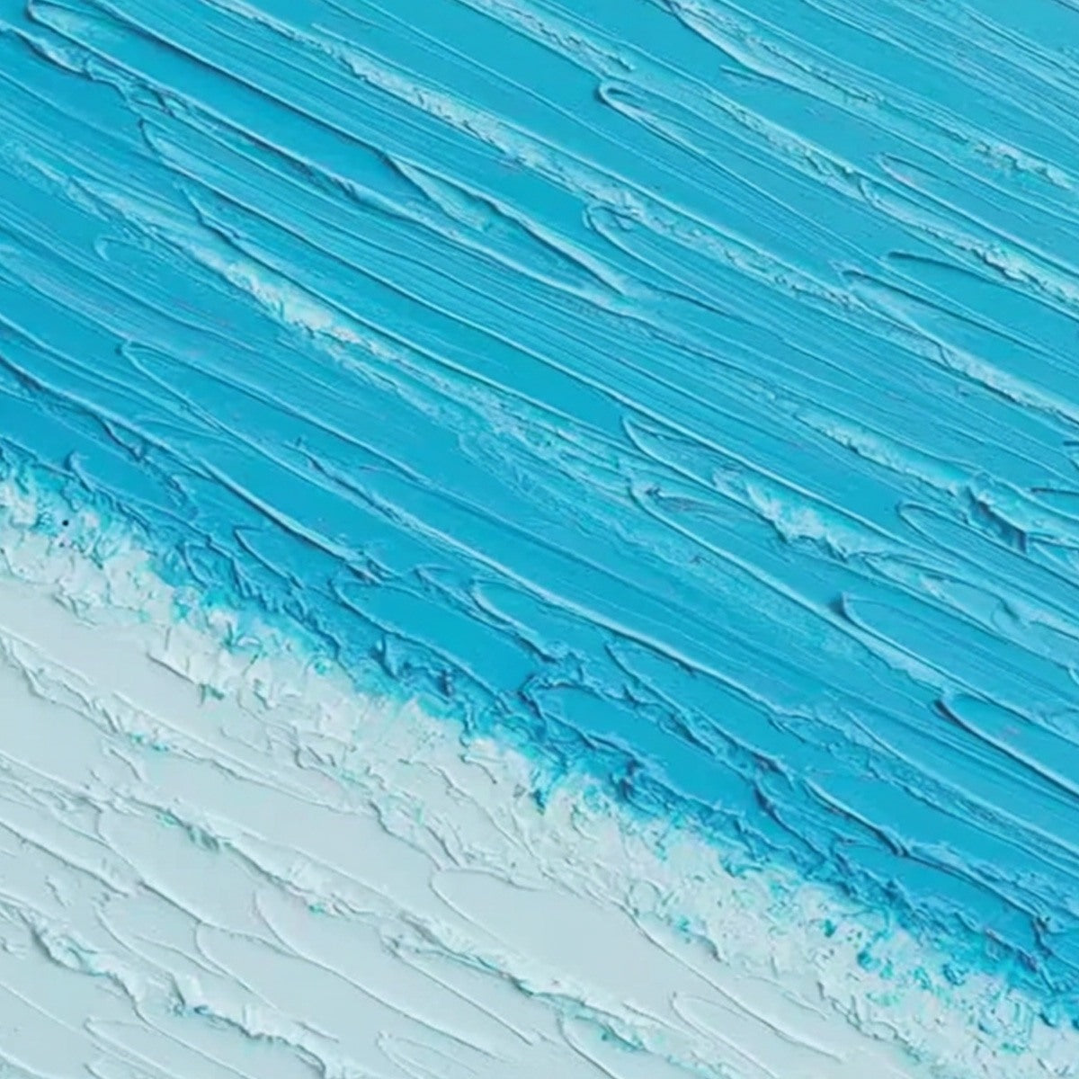 Azure Drift hand-painted white, sand, turquoise and azure blue textured beach scene painting shown with white frame