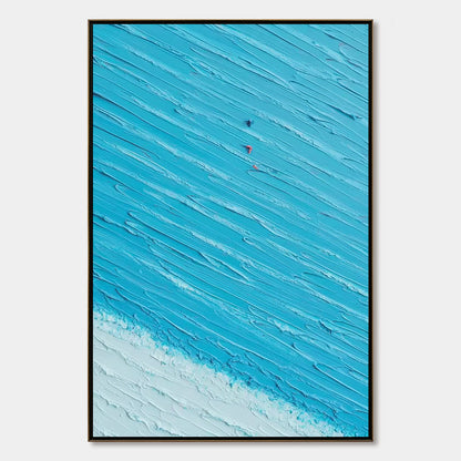 Azure Drift hand-painted white, sand, turquoise and azure blue textured beach scene painting rolled canvas option