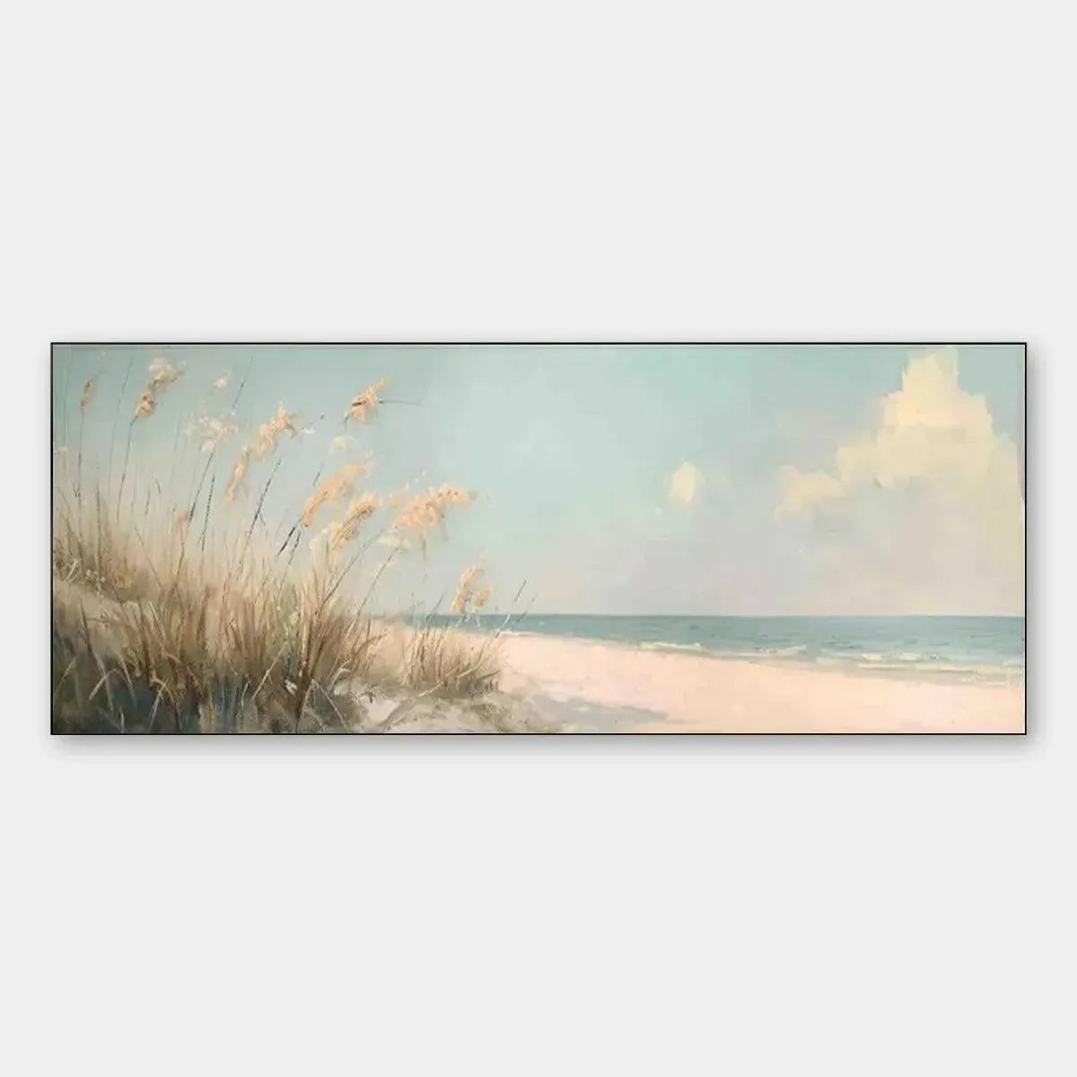 Beach Grass hand-painted ocean blue, ivory and soft neutral tones textured seascape painting rolled canvas option