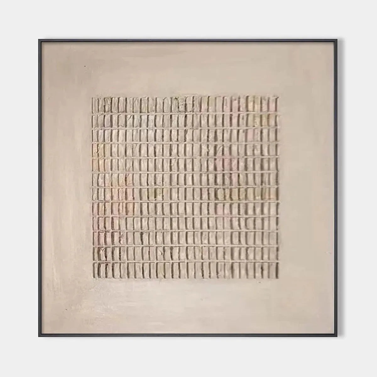 Beige Grid – Wabi-Sabi Geometric Oil Painting, view 1