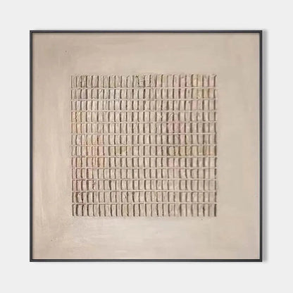 Beige Grid – Wabi-Sabi Geometric Oil Painting, view 1