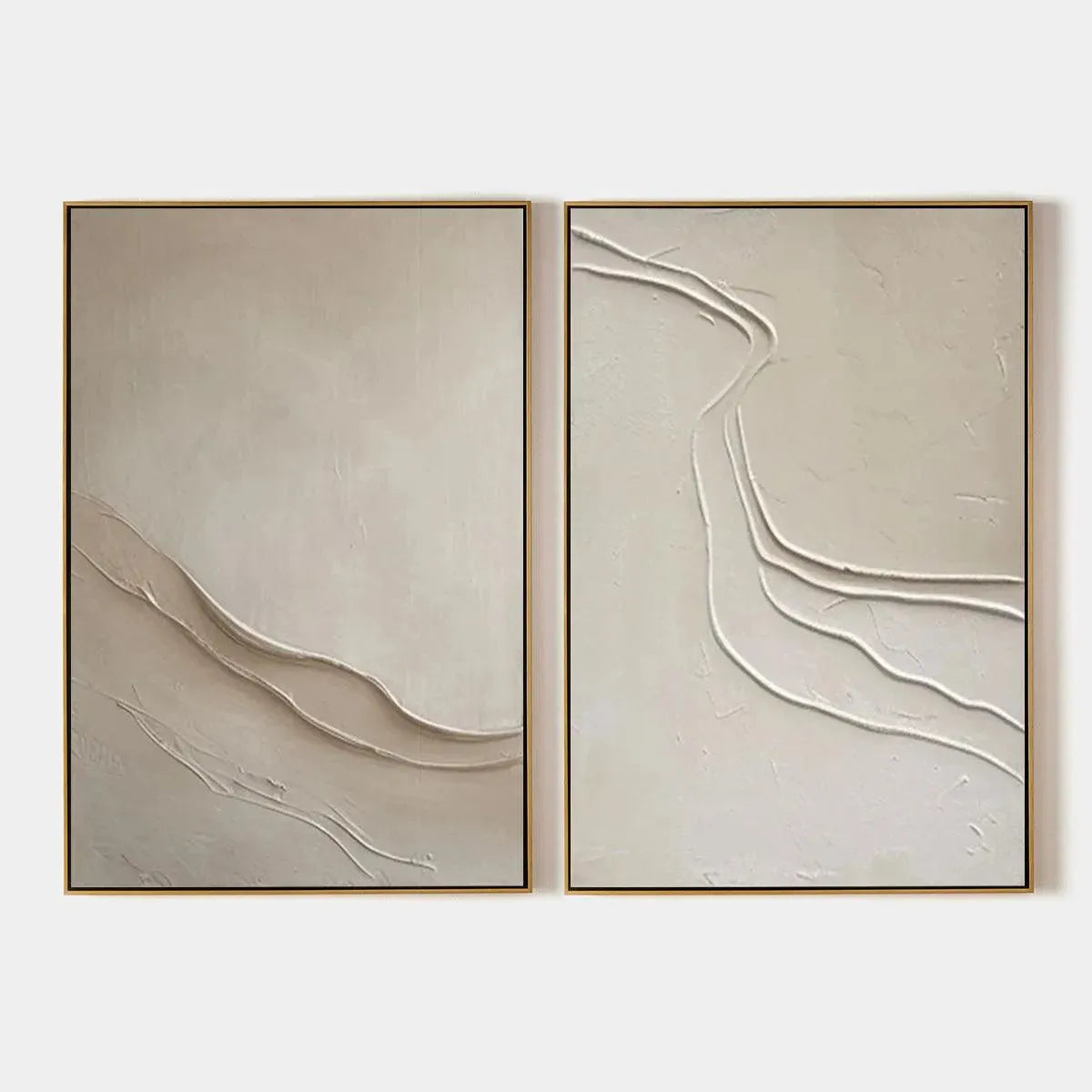 Beige Textured Abstract Diptych – Wabi-Sabi Abstract Oil Painting, view 1