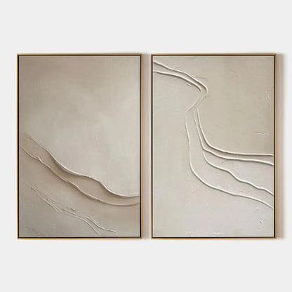 Beige Textured Abstract Diptych – Wabi-Sabi Abstract Oil Painting, view 1