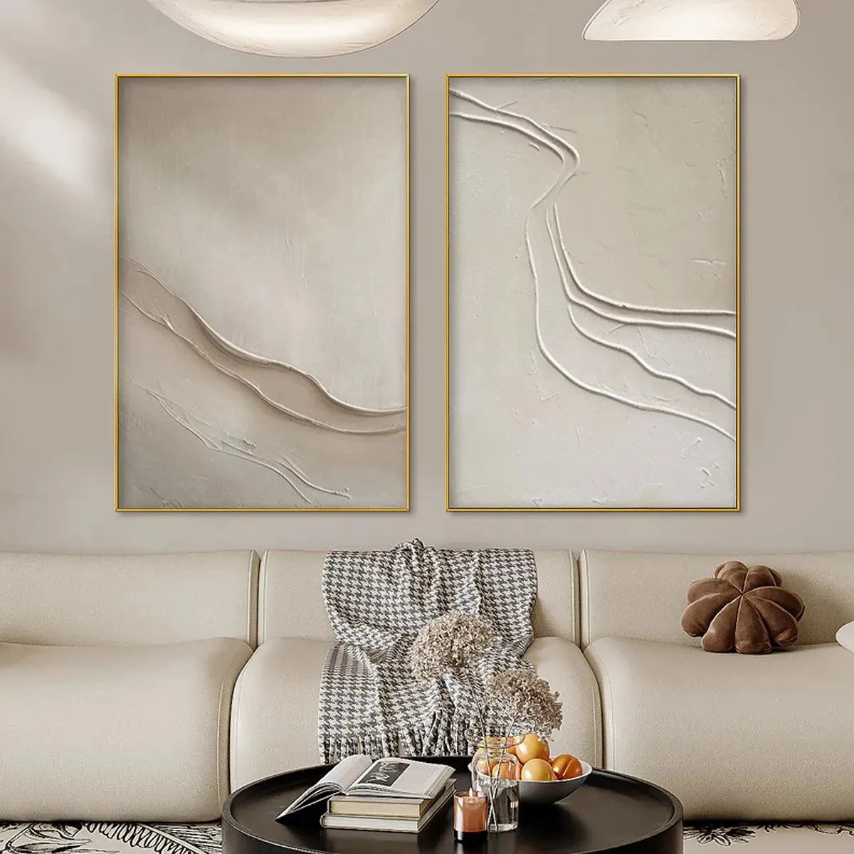 Beige Textured Abstract Diptych – Wabi-Sabi Abstract Oil Painting, view 2