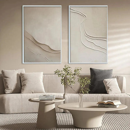 Beige Textured Abstract Diptych – Wabi-Sabi Abstract Oil Painting, view 5