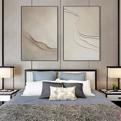 Beige Wabi-Sabi Abstract Textured Oil Painting – Beige Textured Abstract Diptych