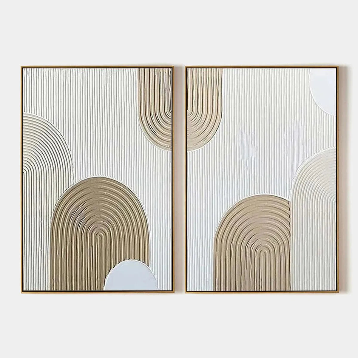 Beige Textured Arches Diptych – Wabi-Sabi Abstract Oil Painting, view 1