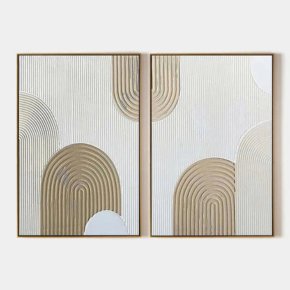 Beige Textured Arches Diptych – Wabi-Sabi Abstract Oil Painting, view 1
