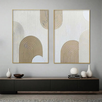 Beige Textured Arches Diptych – Wabi-Sabi Abstract Oil Painting, view 2