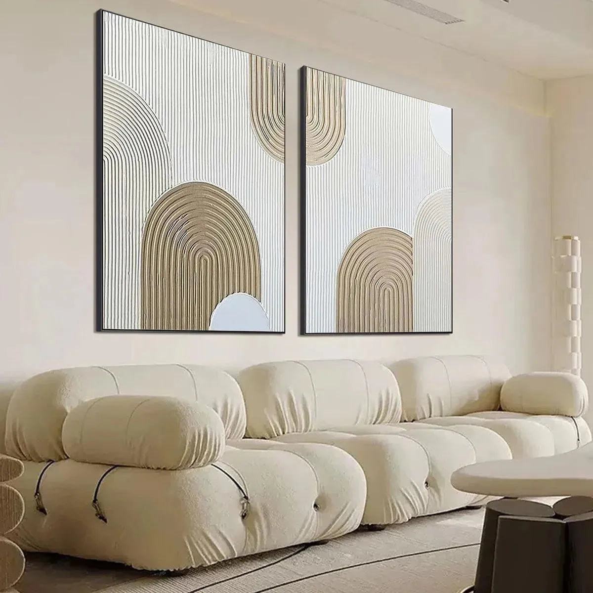 Beige Textured Arches Diptych – Wabi-Sabi Abstract Oil Painting, view 5