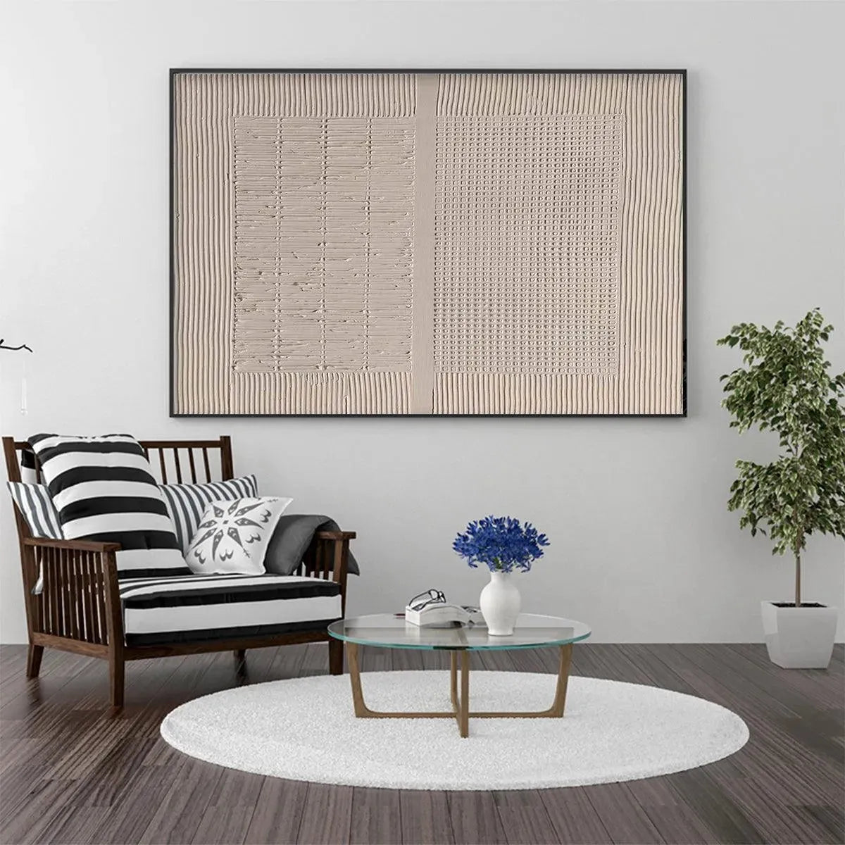 Beige Wabi-Sabi Abstract Textured Oil Painting – Beige Texture Diptych