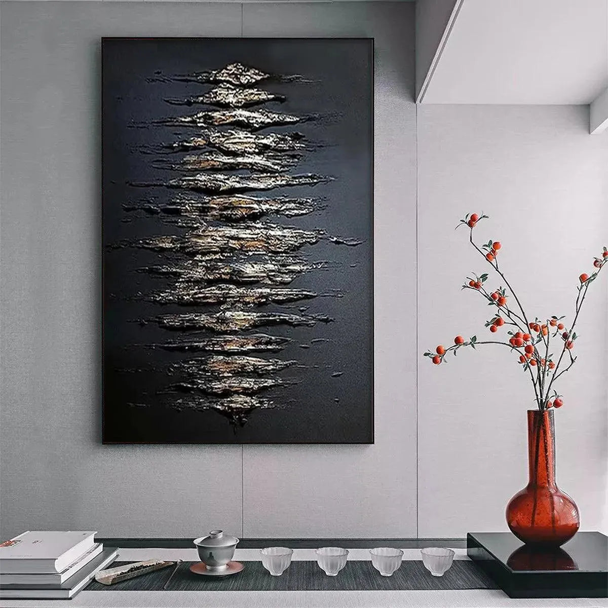 Black And Gold Texture – Wabi-Sabi Abstract Oil Painting, view 2