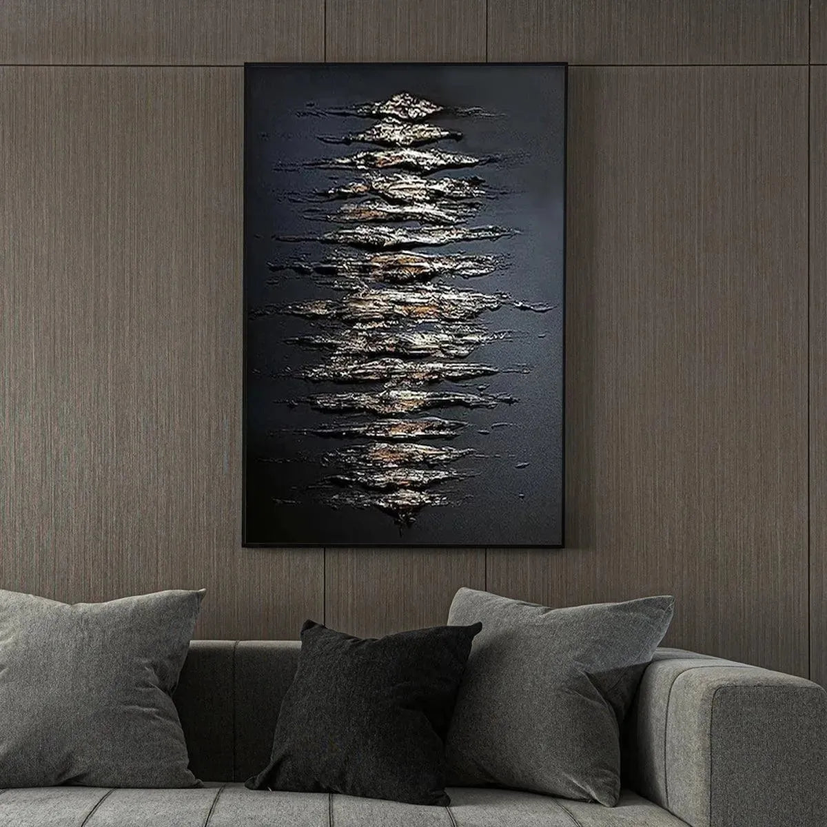 Black And Gold Texture – Wabi-Sabi Abstract Oil Painting, view 5