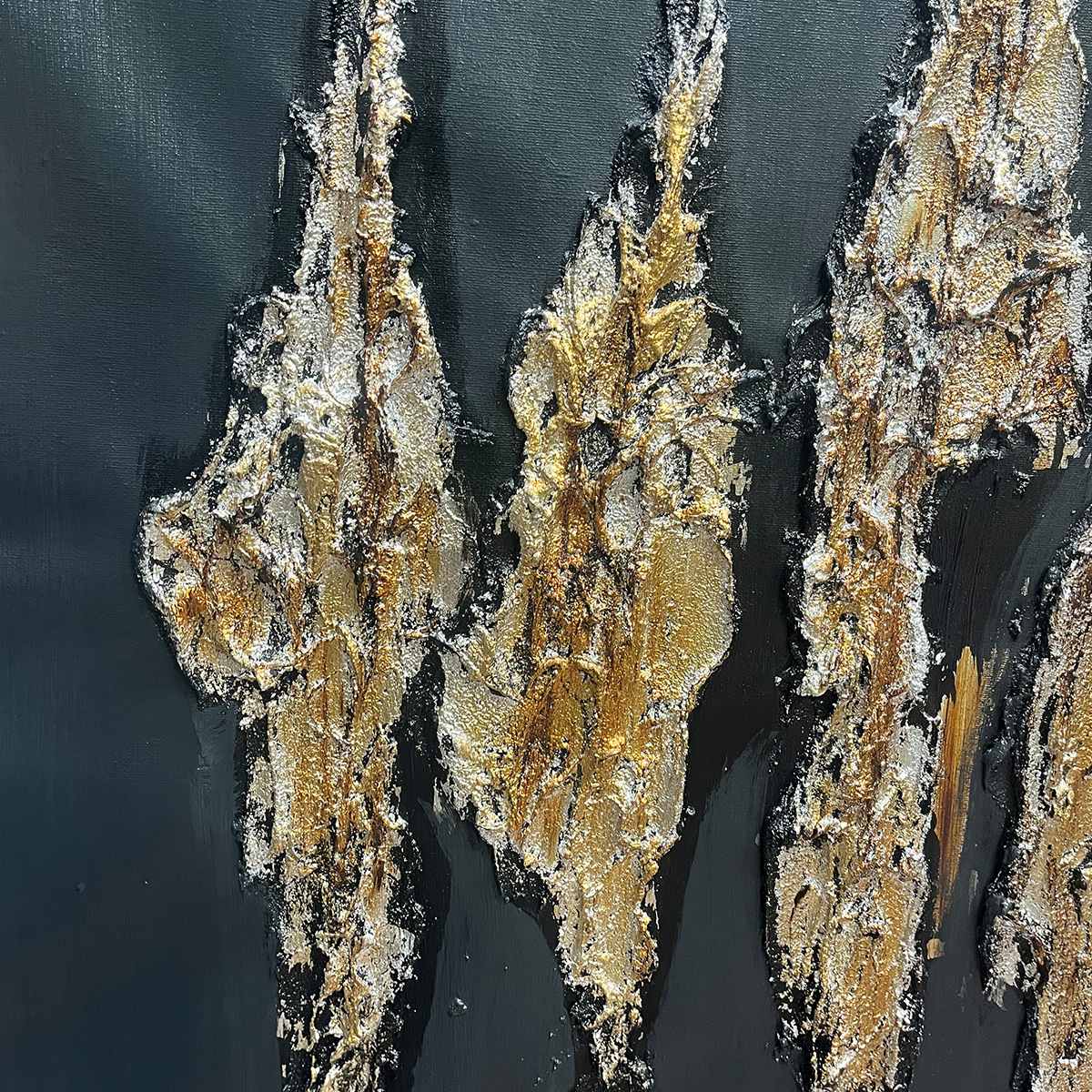 Gold and Black Wabi-Sabi Abstract Textured Oil Painting – Black And Gold Texture