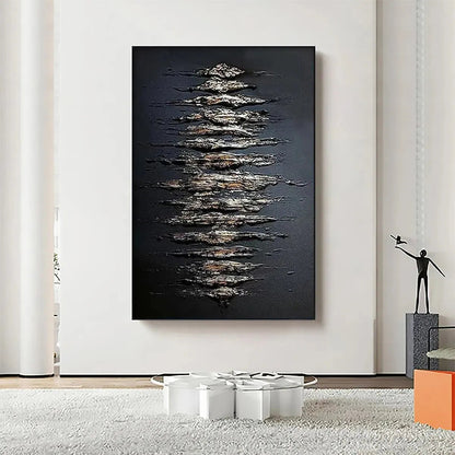 Gold and Black Wabi-Sabi Abstract Textured Oil Painting – Black And Gold Texture