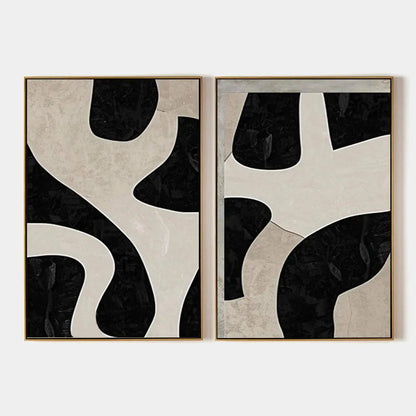 Black & Beige Abstract Diptych – Wabi-Sabi Abstract Oil Painting, view 1