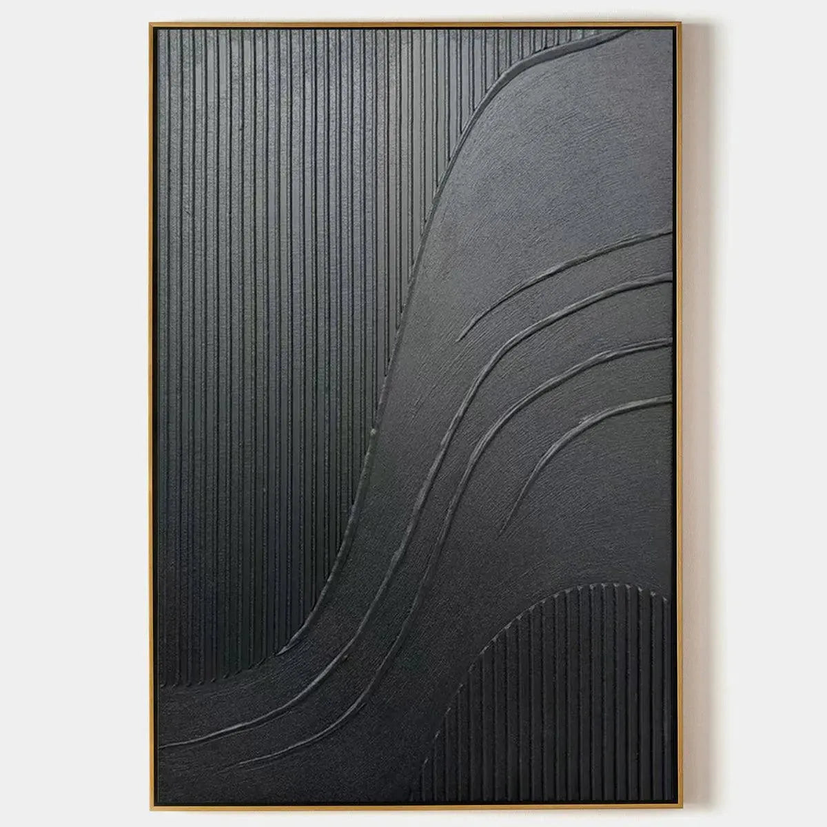 Black Textured Curves – Wabi-Sabi Abstract Oil Painting, view 1