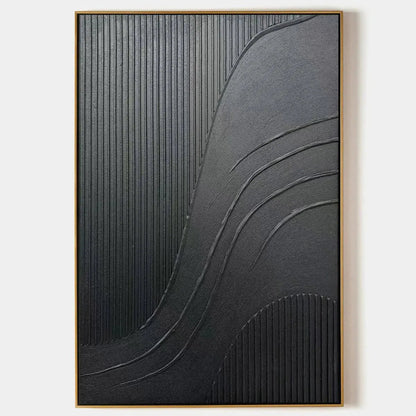 Black Textured Curves – Wabi-Sabi Abstract Oil Painting, view 1