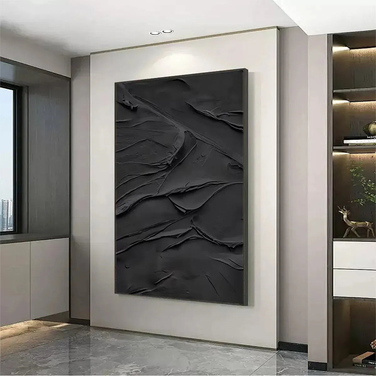 Black Textured Impasto – Wabi-Sabi Abstract Impasto Oil Painting, view 5