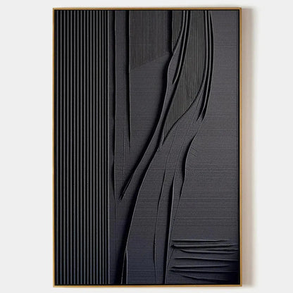 Black Textured Lines And Curves – Wabi-Sabi Abstract Oil Painting, view 1