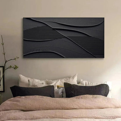 Black Wabi-Sabi Seascape Textured Oil Painting – Black Textured Waves by Javier Ramirez