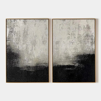 Black & White Abstract Diptych – Wabi-Sabi Abstract Oil Painting, view 1