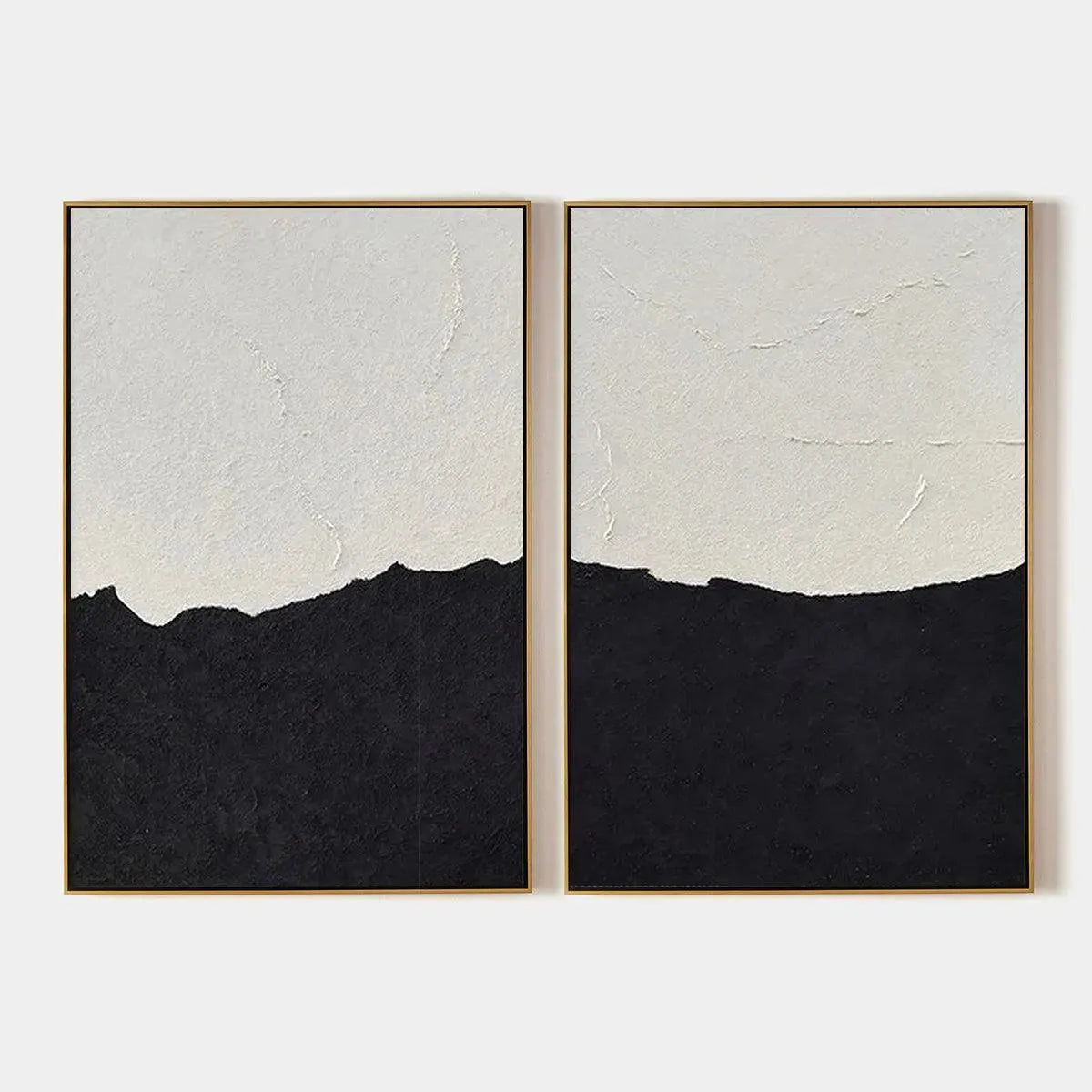 Black & White Abstract Landscape Diptych – Wabi-Sabi Landscape Oil Painting, view 1