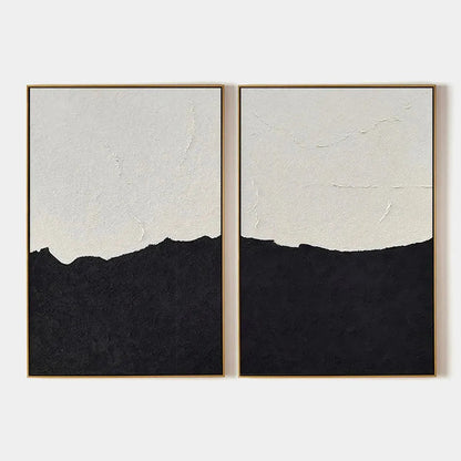 Black & White Abstract Landscape Diptych – Wabi-Sabi Landscape Oil Painting, view 1