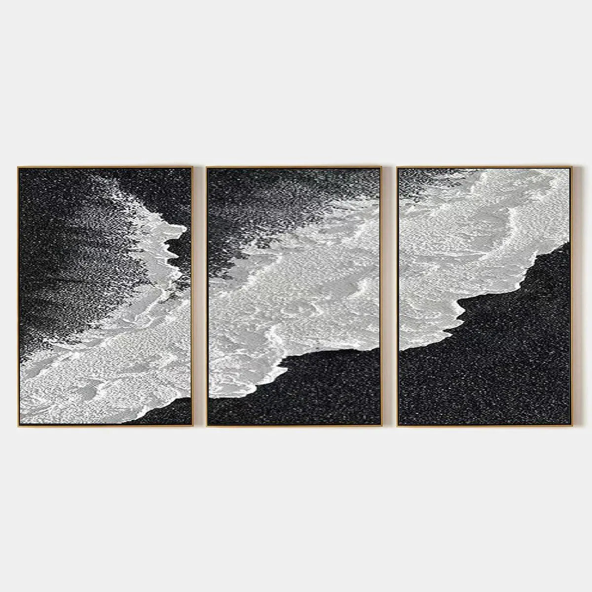 Black & White Ocean Triptych hand-painted white and black textured coastal abstract painting rolled canvas option