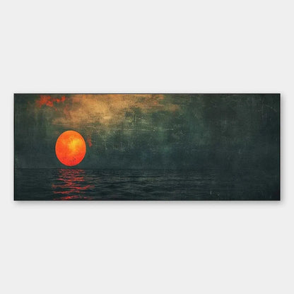 Blood Moon hand-painted ocean blue, ivory and soft neutral tones textured sunset seascape painting rolled canvas option