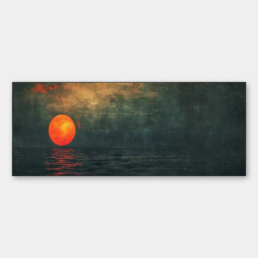 Blood Moon hand-painted ocean blue, ivory and soft neutral tones textured sunset seascape painting rolled canvas option