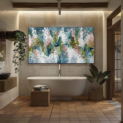 Blue and Green Abstract Floral Impasto Oil Painting – Blossom Reverie