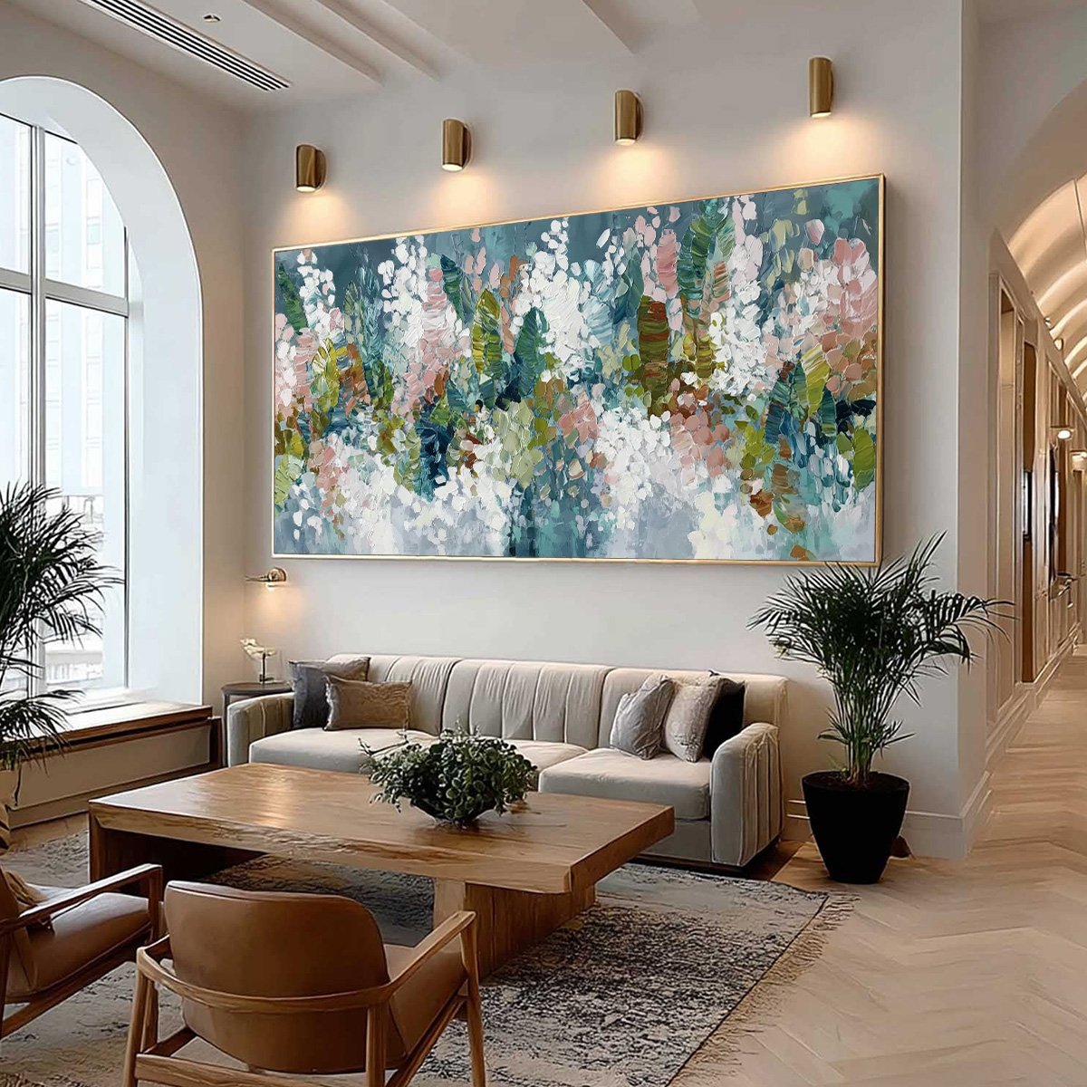 Blue and Green Abstract Floral Impasto Oil Painting – Blossom Reverie