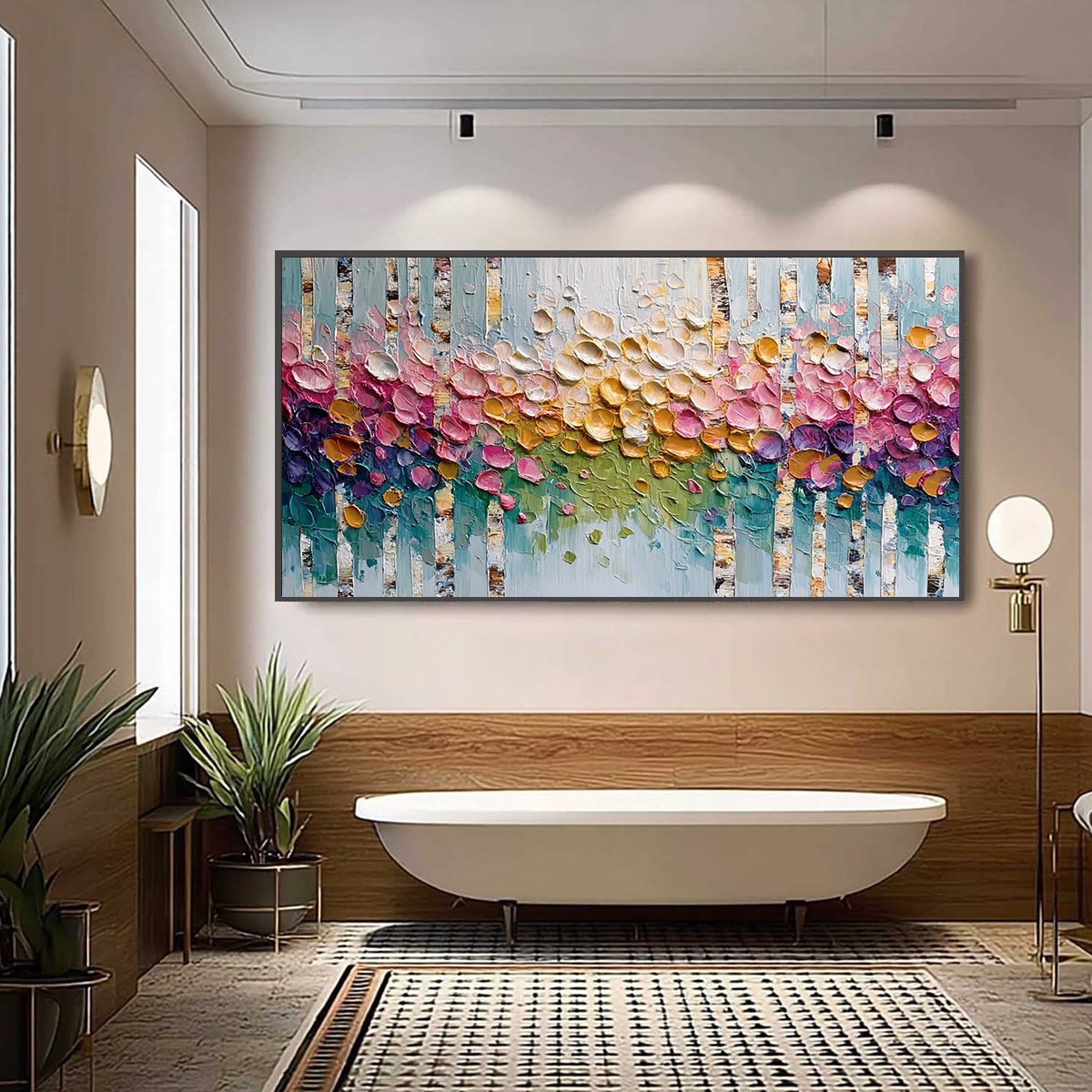 Colorful Forest Impasto Painting – Blossoming Birch