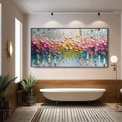 Colorful Forest Impasto Painting – Blossoming Birch
