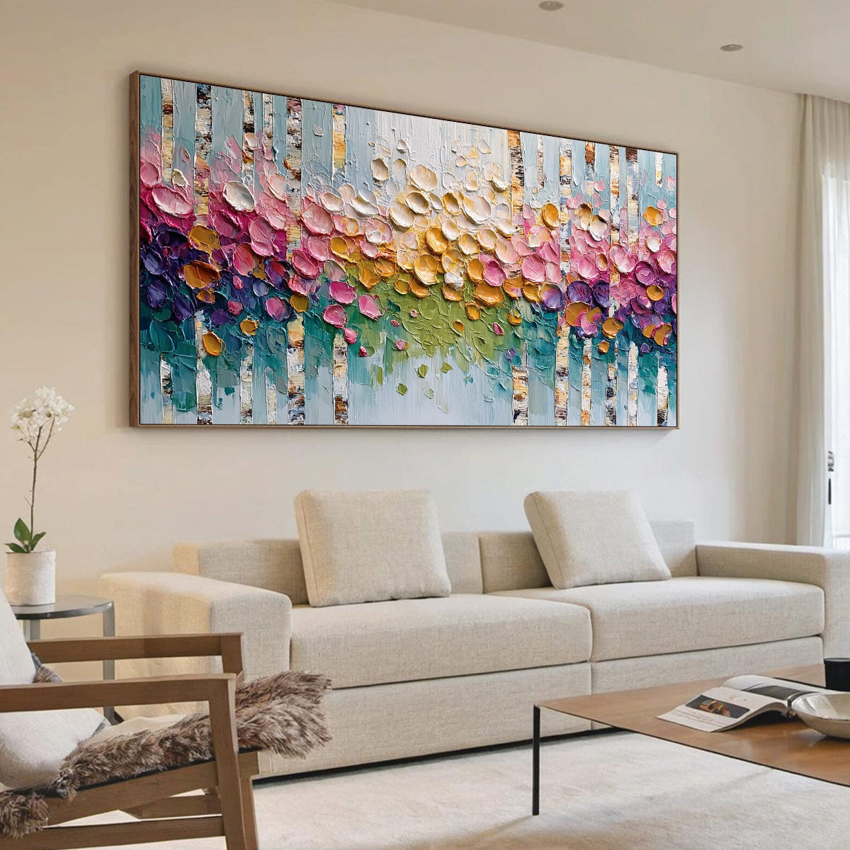 Colorful Forest Impasto Painting – Blossoming Birch