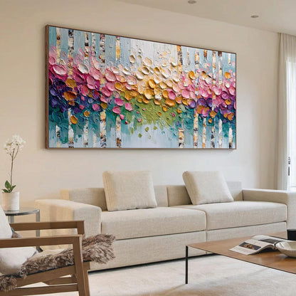 Colorful Forest Impasto Painting – Blossoming Birch