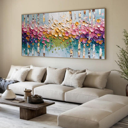 Colorful Forest Impasto Painting – Blossoming Birch